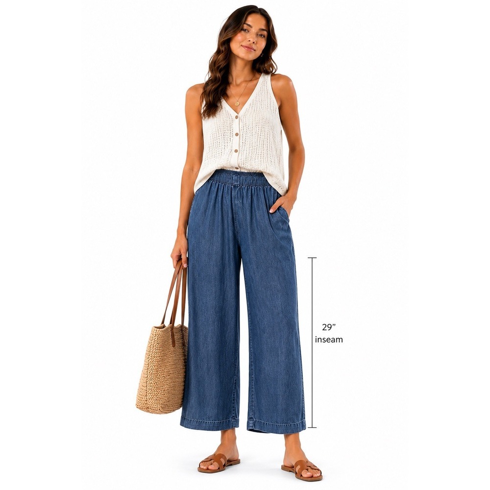 Land N Sea Lyocell Wide Leg Ankle pants XL Blue Pull On Coastal Casual Travel